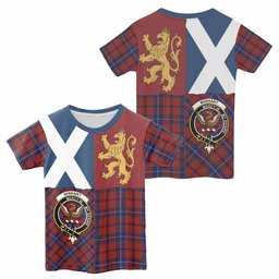 ScotsTee Shop Scottish Wishart Crest Tartan T-shirt Lion Rampant Saltire Style