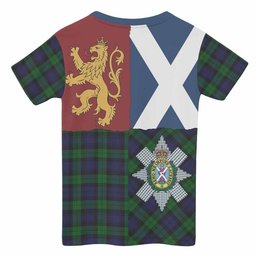 ScotsTee Shop Scottish Black Watch Crest Tartan T-shirt Lion Rampant Saltire Style