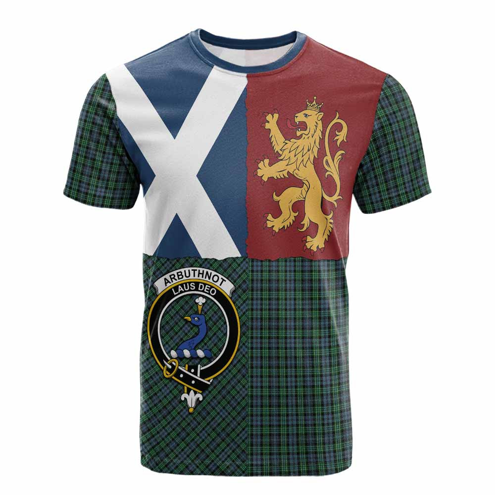 ScotsTee Shop Scottish Arbuthnot Crest Tartan T-shirt Lion Rampant Saltire Style