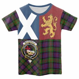 ScotsTee Shop Scottish MacDonald (McDonald) Crest Tartan T-shirt Lion Rampant Saltire Style