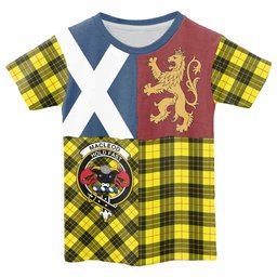 ScotsTee Shop Scottish MacLeod (McLeod) Crest Tartan T-shirt Lion Rampant Saltire Style