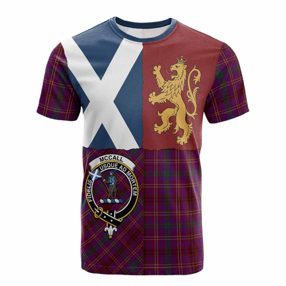 ScotsTee Shop Scottish McCall (Caithness) Crest Tartan T-shirt Lion Rampant Saltire Style