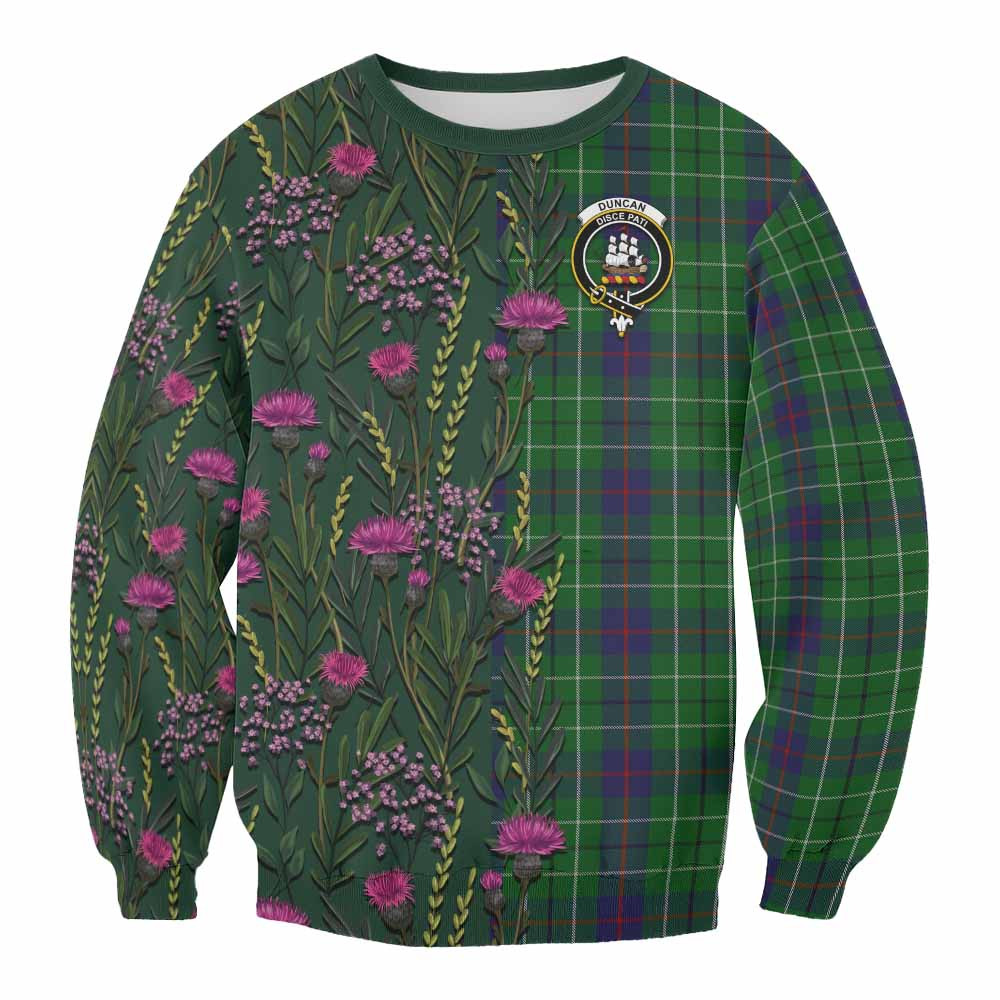 ScotsTee Shop Scottish Duncan Family Crest Tartan Sweatshirt Scottish Thistle Flower Pattern Half Style