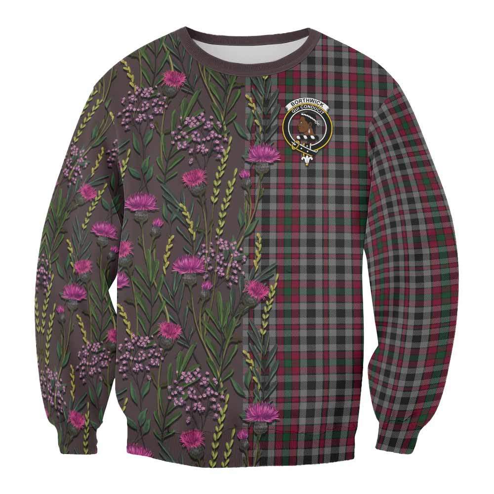 ScotsTee Shop Scottish Borthwick Family Crest Tartan Sweatshirt Scottish Thistle Flower Pattern Half Style