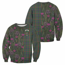 ScotsTee Shop Scottish Bisset Family Crest Tartan Sweatshirt Scottish Thistle Flower Pattern Half Style