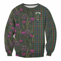 ScotsTee Shop Scottish Bisset Family Crest Tartan Sweatshirt Scottish Thistle Flower Pattern Half Style