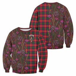 ScotsTee Shop Scottish Charteris Family Crest Tartan Sweatshirt Scottish Thistle Flower Pattern Half Style