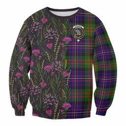 ScotsTee Shop Scottish Chalmers Family Crest Tartan Sweatshirt Scottish Thistle Flower Pattern Half Style