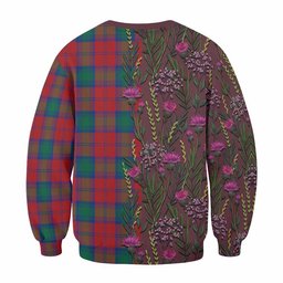 ScotsTee Shop Scottish Auchinleck (Affleck) Family Crest Tartan Sweatshirt Scottish Thistle Flower Pattern Half Style
