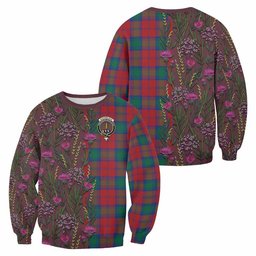 ScotsTee Shop Scottish Auchinleck (Affleck) Family Crest Tartan Sweatshirt Scottish Thistle Flower Pattern Half Style