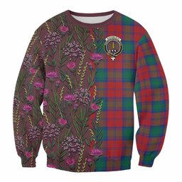 ScotsTee Shop Scottish Auchinleck (Affleck) Family Crest Tartan Sweatshirt Scottish Thistle Flower Pattern Half Style