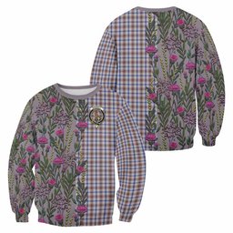ScotsTee Shop Scottish Boswell Family Crest Tartan Sweatshirt Scottish Thistle Flower Pattern Half Style