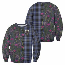 ScotsTee Shop Scottish Clark (Clarke) Family Crest Tartan Sweatshirt Scottish Thistle Flower Pattern Half Style