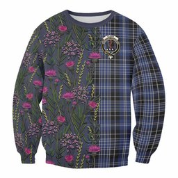 ScotsTee Shop Scottish Clark (Clarke) Family Crest Tartan Sweatshirt Scottish Thistle Flower Pattern Half Style