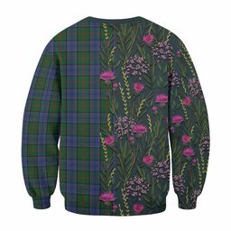 ScotsTee Shop Scottish Colquhoun Family Crest Tartan Sweatshirt Scottish Thistle Flower Pattern Half Style