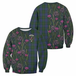 ScotsTee Shop Scottish Colquhoun Family Crest Tartan Sweatshirt Scottish Thistle Flower Pattern Half Style