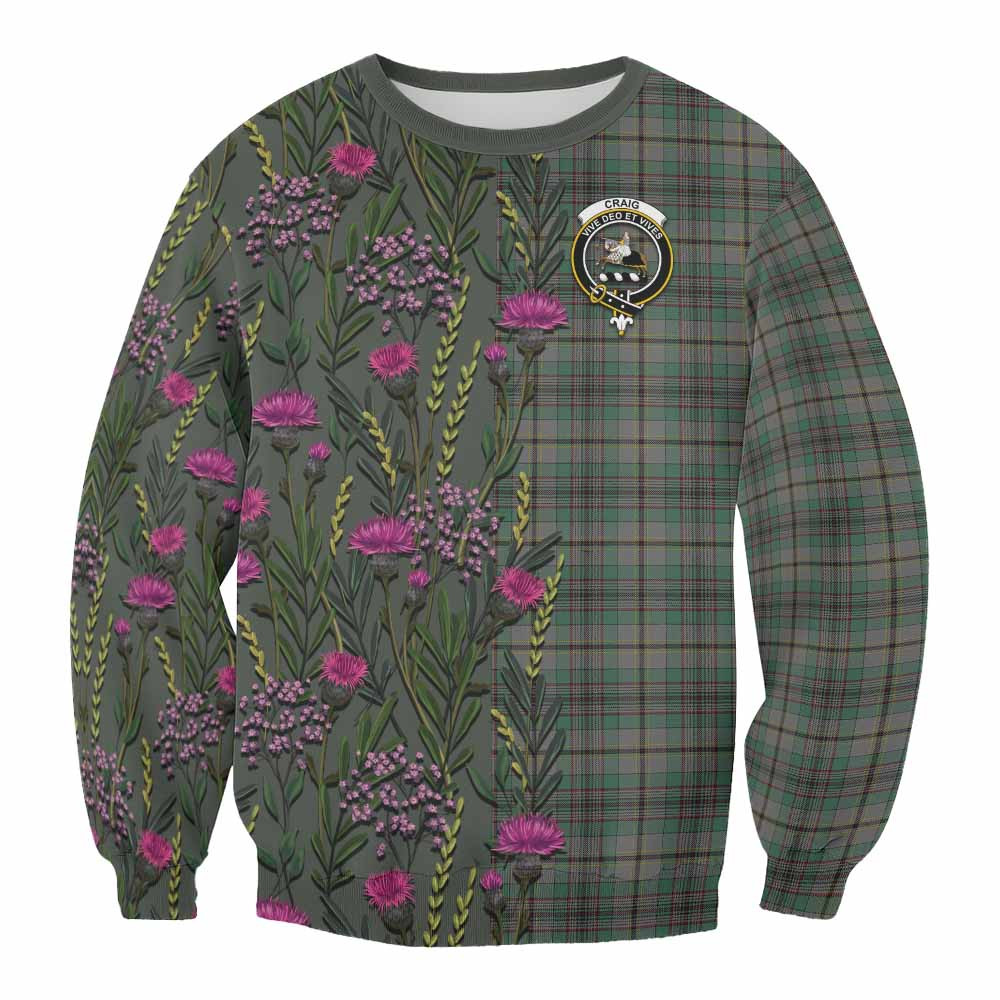 ScotsTee Shop Scottish Craig Family Crest Tartan Sweatshirt Scottish Thistle Flower Pattern Half Style