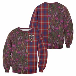 ScotsTee Shop Scottish Ainslie Family Crest Tartan Sweatshirt Scottish Thistle Flower Pattern Half Style
