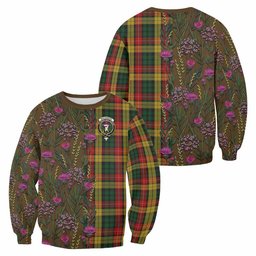 ScotsTee Shop Scottish Buchanan Family Crest Tartan Sweatshirt Scottish Thistle Flower Pattern Half Style