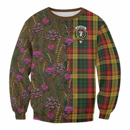 ScotsTee Shop Scottish Buchanan Family Crest Tartan Sweatshirt Scottish Thistle Flower Pattern Half Style