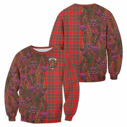 ScotsTee Shop Scottish Binning Family Crest Tartan Sweatshirt Scottish Thistle Flower Pattern Half Style