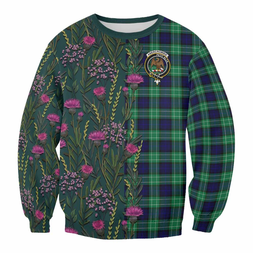 ScotsTee Shop Scottish Abercrombie Family Crest Tartan Sweatshirt Scottish Thistle Flower Pattern Half Style
