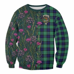 ScotsTee Shop Scottish Abercrombie Family Crest Tartan Sweatshirt Scottish Thistle Flower Pattern Half Style