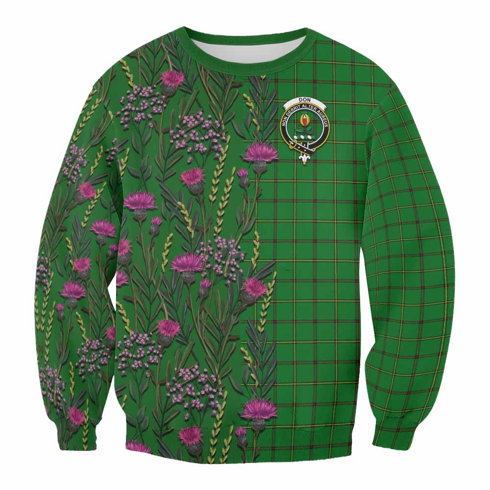 ScotsTee Shop Scottish Don Family Crest Tartan Sweatshirt Scottish Thistle Flower Pattern Half Style