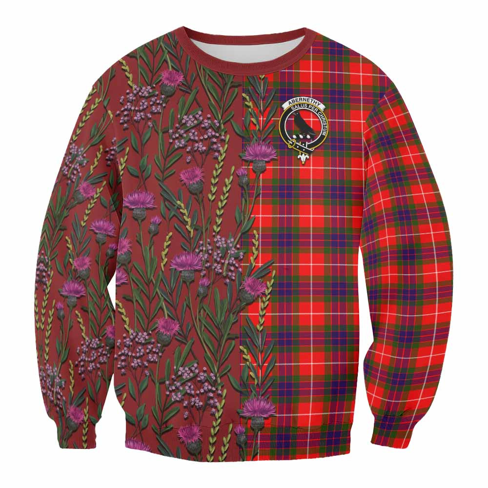 ScotsTee Shop Scottish Abernethy Family Crest Tartan Sweatshirt Scottish Thistle Flower Pattern Half Style