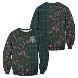 ScotsTee Shop Scottish Black Watch Family Crest Tartan Sweatshirt Scottish Thistle Flower Pattern Half Style