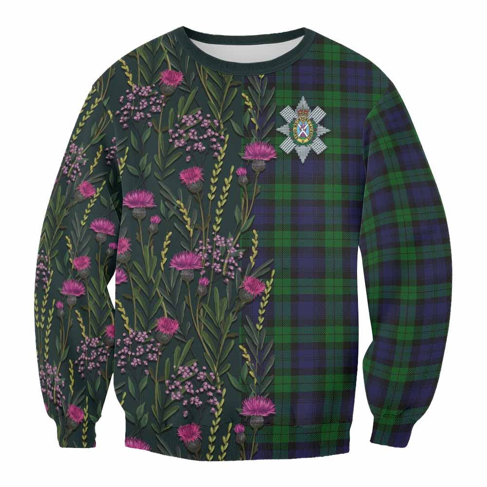 ScotsTee Shop Scottish Black Watch Family Crest Tartan Sweatshirt Scottish Thistle Flower Pattern Half Style
