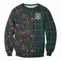 ScotsTee Shop Scottish Black Watch Family Crest Tartan Sweatshirt Scottish Thistle Flower Pattern Half Style