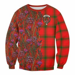 ScotsTee Shop Scottish Darroch Family Crest Tartan Sweatshirt Scottish Thistle Flower Pattern Half Style