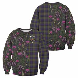 ScotsTee Shop Scottish Clelland Family Crest Tartan Sweatshirt Scottish Thistle Flower Pattern Half Style
