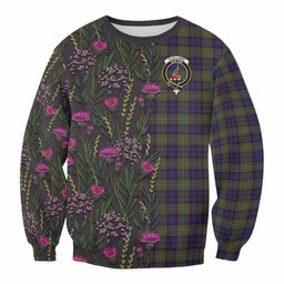ScotsTee Shop Scottish Clelland Family Crest Tartan Sweatshirt Scottish Thistle Flower Pattern Half Style
