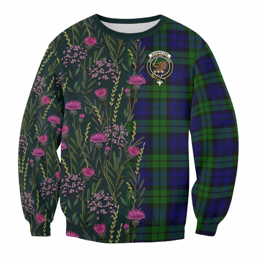 ScotsTee Shop Scottish Bannatyne Family Crest Tartan Sweatshirt Scottish Thistle Flower Pattern Half Style