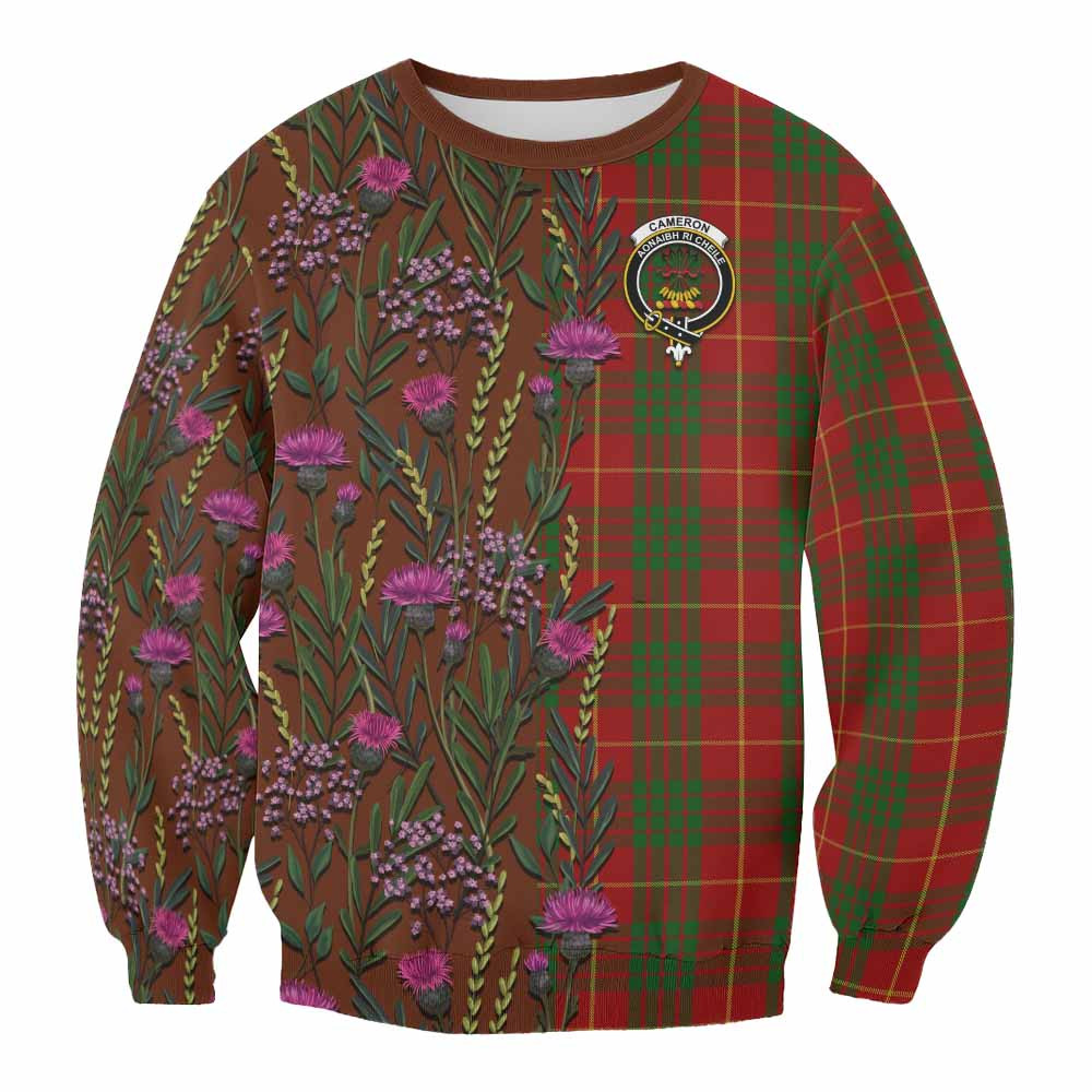 ScotsTee Shop Scottish Cameron Family Crest Tartan Sweatshirt Scottish Thistle Flower Pattern Half Style