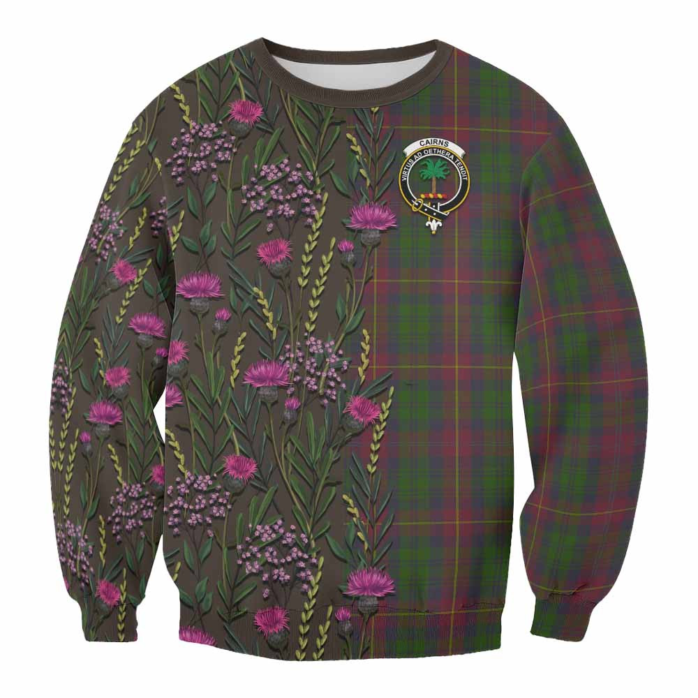 ScotsTee Shop Scottish Cairns Family Crest Tartan Sweatshirt Scottish Thistle Flower Pattern Half Style