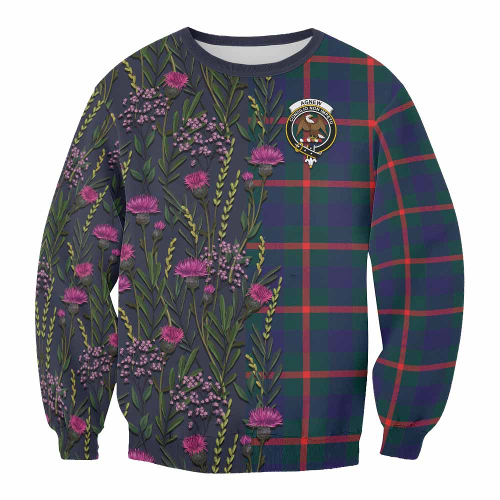 ScotsTee Shop Scottish Agnew Family Crest Tartan Sweatshirt Scottish Thistle Flower Pattern Half Style