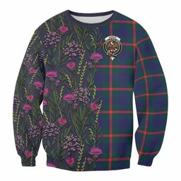 ScotsTee Shop Scottish Agnew Family Crest Tartan Sweatshirt Scottish Thistle Flower Pattern Half Style