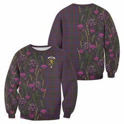 ScotsTee Shop Scottish Cumming Family Crest Tartan Sweatshirt Scottish Thistle Flower Pattern Half Style
