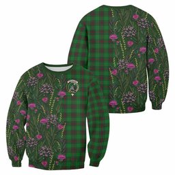 ScotsTee Shop Scottish Anstruther Family Crest Tartan Sweatshirt Scottish Thistle Flower Pattern Half Style