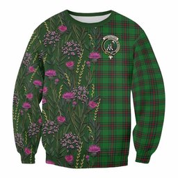 ScotsTee Shop Scottish Anstruther Family Crest Tartan Sweatshirt Scottish Thistle Flower Pattern Half Style