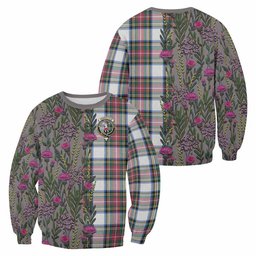ScotsTee Shop Scottish Dennistoun Family Crest Tartan Sweatshirt Scottish Thistle Flower Pattern Half Style