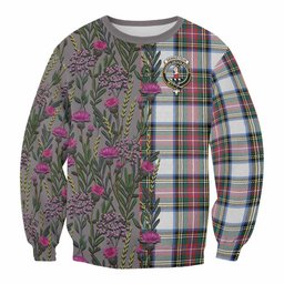 ScotsTee Shop Scottish Dennistoun Family Crest Tartan Sweatshirt Scottish Thistle Flower Pattern Half Style