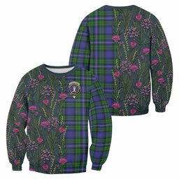 ScotsTee Shop Scottish Donnachaidh Family Crest Tartan Sweatshirt Scottish Thistle Flower Pattern Half Style
