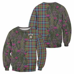 ScotsTee Shop Scottish Aikenhead Family Crest Tartan Sweatshirt Scottish Thistle Flower Pattern Half Style
