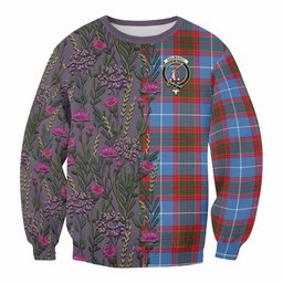 ScotsTee Shop Scottish Dalmahoy Family Crest Tartan Sweatshirt Scottish Thistle Flower Pattern Half Style