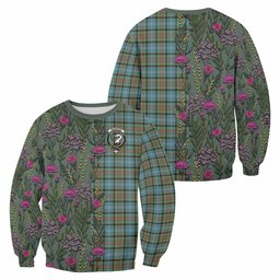 ScotsTee Shop Scottish Brisbane Family Crest Tartan Sweatshirt Scottish Thistle Flower Pattern Half Style