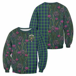 ScotsTee Shop Scottish Douglas Family Crest Tartan Sweatshirt Scottish Thistle Flower Pattern Half Style